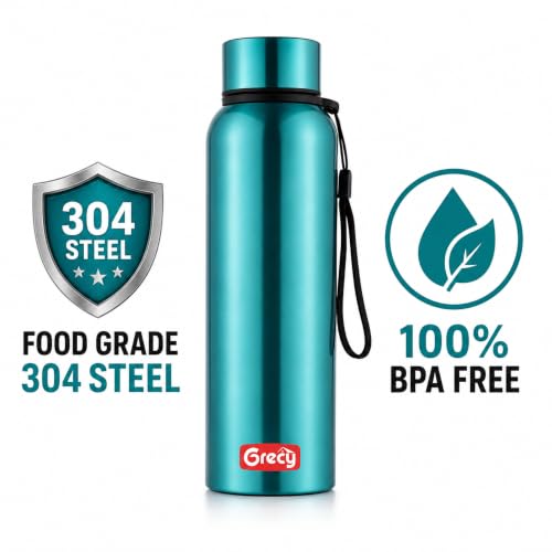 Image of GRECY Hydra Sip Steel Water Bottle 1000ml | Leak Proof | BPA Free | Food Grade Stainless Steel | Rust Proof | Single Wall | Odour Free | Lightweight | School Office Travel | Metallic Blue