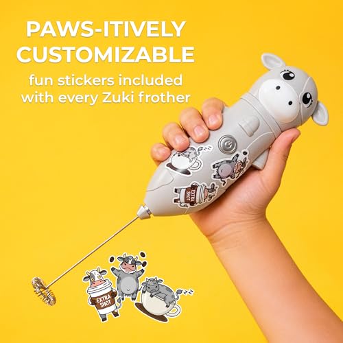 Image of Zulay Kitchen Cow Milk Frother Wand - Cutesy Frother, Meet Your New Frothing Buddy Misty The Cow, Adoption Papers and Stickers Included, Purrr-fect for Lattes, Cappuccino & Matcha - Gray