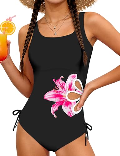 Image of KANGKANG Girls Swimsuit Solid Color Cut Out One Piece Bathing Suit with Chest Pad Adjustable Strap Round Neck Girls' Swimwear