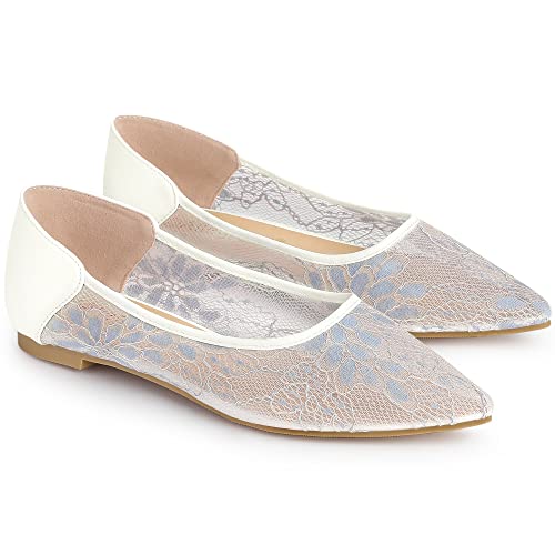 Allegra K Women's Floral Mesh Pointed Toe Slip On White Crochet Flats - 7 M Us #TOP24