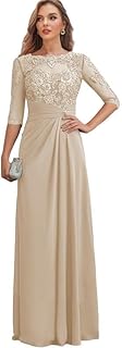 Mother of The Bride Dresses Long Chiffon Lace Wedding Guest Dresses for Women Ruched Formal Evening Gown Prom Dress