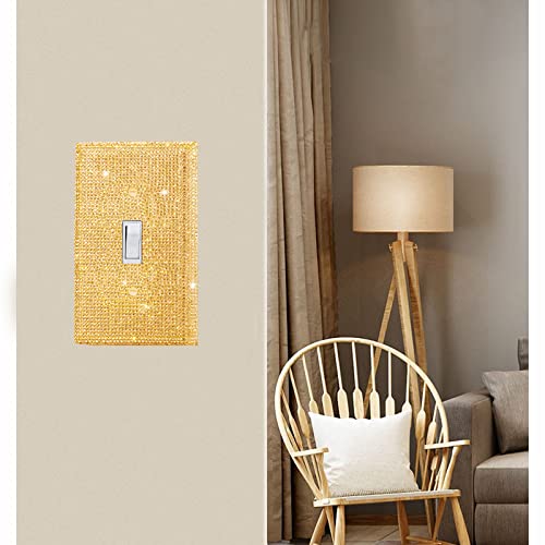 Image of Shiny Golden Rhinestones Wall Plates Light Switch Decorative Cover Plate Single Toggle Rhinestones Outlet Covers Wall Plate Decorative