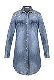 100% Baumwolle Eurssto Damen Basic Lange Lose Niet Dekoration Denim Jeans Hemd S Blau-Navy