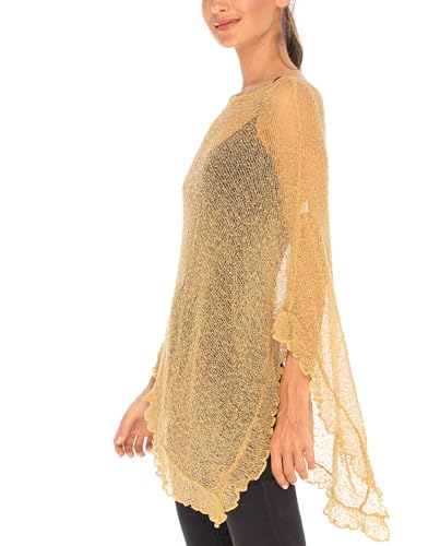 Image of SHU-SHI Women's Sheer Knit Poncho Shrug Lightweight Asymmetrical Ruffle Wrap Dressy Summer Shawl Cover Up Top