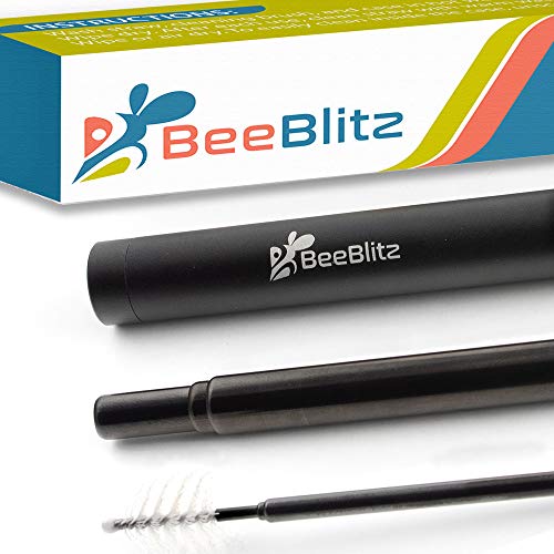 Collapsible Reusable Metal Straws with Case - Sleek Black Portable Metal Travel Straw with Case and Cleaning Brush by BeeBlitz (Black)