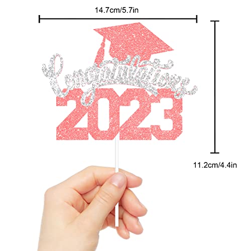 Congrats Grad 2023 Graduation Cake Topper - Class Of 2023 Party Pink Glitter Diploma Cake Supplies - Congratulations Master Ph.d Graduation Party Decoration #TOP3