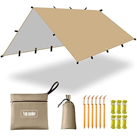 3X4m Camping Tarp Tent Shelter Lightweight Hammock Rain Fly for Bushcraft Picnic Backpacking Outdoor Survival Bivvy Tent (beige) Cover