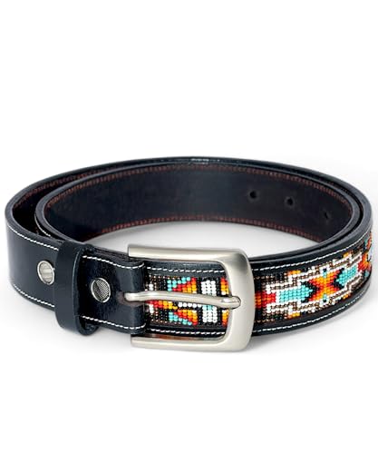 Black Genuine Leather Beaded Belt For Men/Women, Gift Leather Bead Belt.4