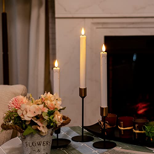 Image of Homemory 24 Pcs White Flameless Taper Candles with Remote Timer, Lifelike Taper Candles Battery Operated with Flickering Light, Plastic, Led Candlesticks, Christmas Home Wedding Decor, 9.6 Inches