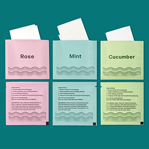 Dew Well - Refresh Deodorant Wipes - A Fresh Start When You’re On The Go - Aluminum, Paraben, And Sulfate Free - Variety Pack (Mint, Rose, And Cucumber) - 50 Individually Wrapped Wipes #TOP1