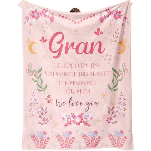 SECOGM Gran Gifts Granny Birthday Gifts from Grandchildren Gifts for Gran on Mothers Day Christmas Soft Flannel Blankets 50 x 60 (Pink)