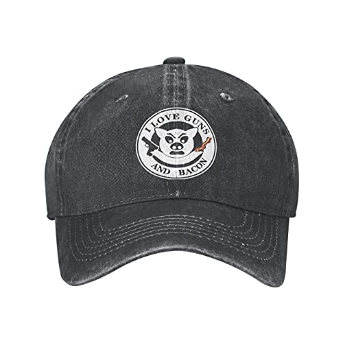 I Love Guns and Bacon Denim Cap Adjustable Plain Baseball Cowboy Hat Cotton Sunbonnet Plain Hat Black