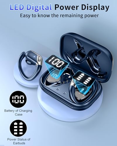 Image of Matast Wireless Earbuds, Bluetooth 5.4 Headphones Sport, 75H Deep Bass Sound Over Ear Buds with 4 ENC Noise Cancelling Mic, Dual LED Display, IP7 Waterproof Earphones with Earhook for Workout, Green