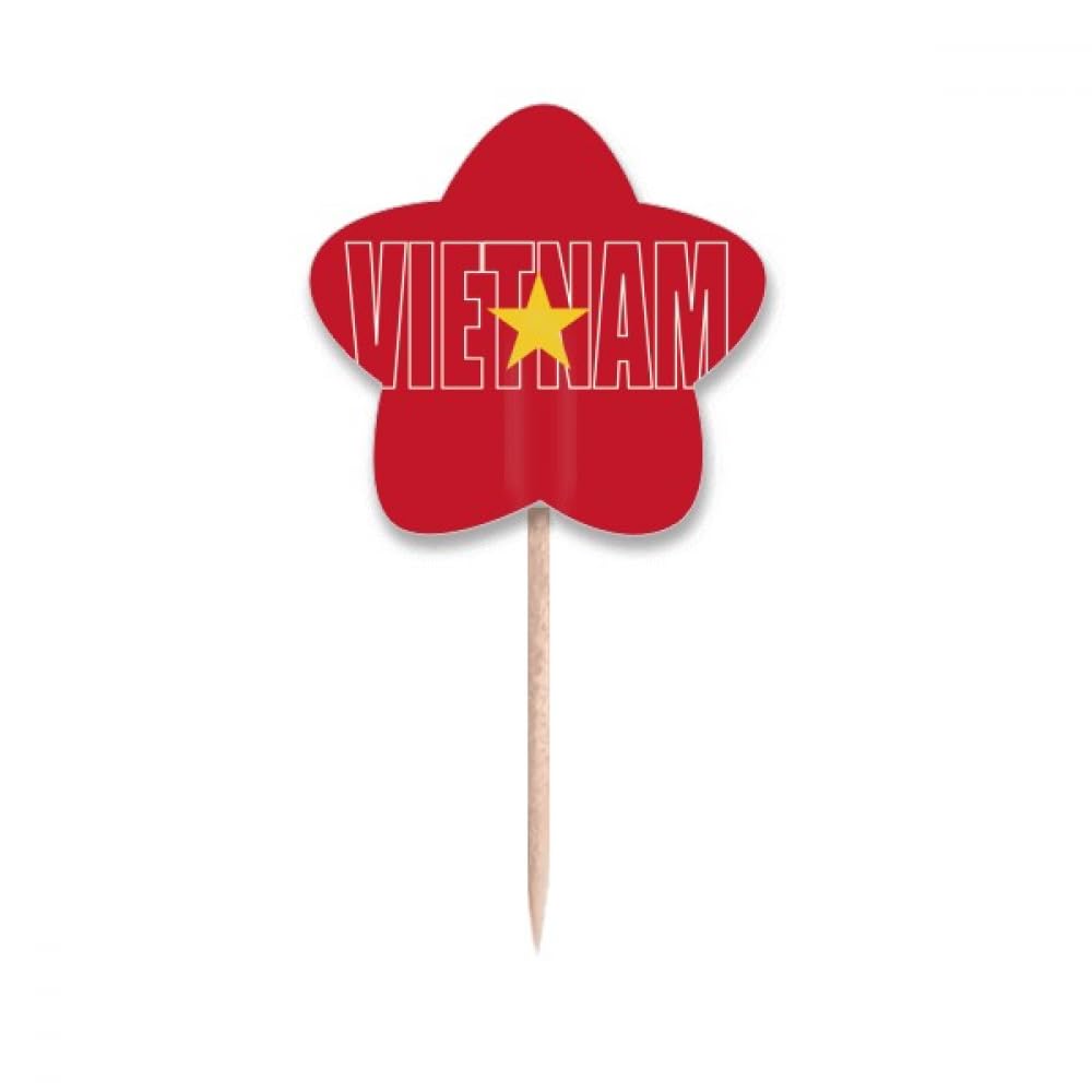 Drapeau du Vietnam pique à cupcake en bois et papier pour décoration de fête - Lot de 50
