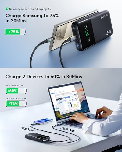 Image of INIU 140W Power Bank, 25000mAh High Capacity USB C Laptop & Phone Portable Charger, Fast Charging Flight Cruise Ship Travel Essential Mini Battery Pack for College Students Travelers Boys Girls, Red