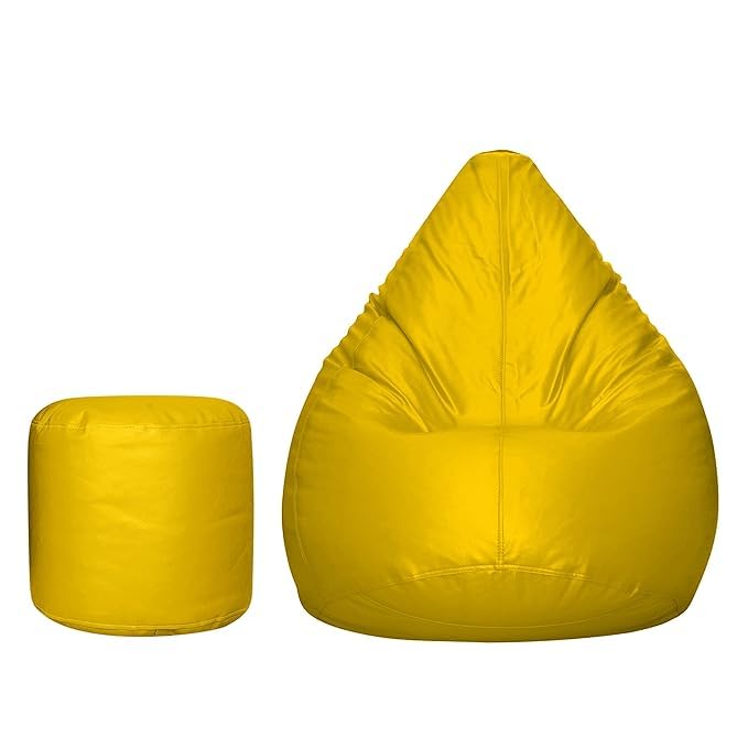 Image of INSTER Combo of Bean Bag Cover with Footrest and Cushion Only (Without Filling) Faux Leather Bean Bag Chair Couch Cover Seat Lazy Sofa (4XL, Yellow)