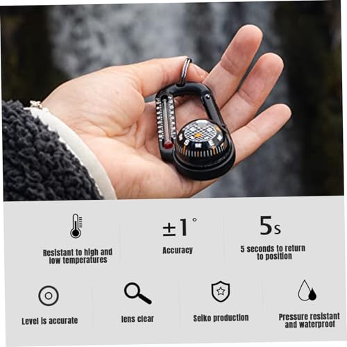 Brújula de supervivencia con termómetro y mosquetón, 5 unidades miniatura 4