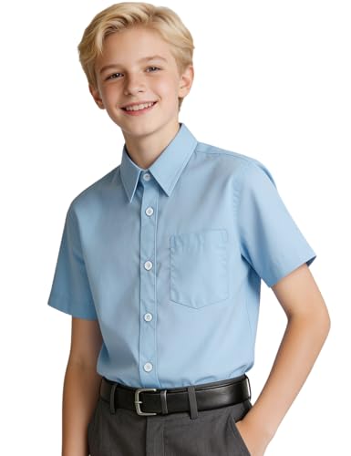 mintgreen Camisas escolares de algodón para niños, uniforme formal, manga corta, 7-14 años, azul claro, 7-8 años