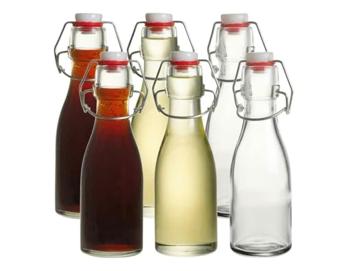 Cuisine Elegance Lot de 6 mini bouteilles hermétiques en verre avec bouchon basculant - 150 ml - Pour huile, vinaigre, condiments, eau, jus, boissons - Avec bouchon...