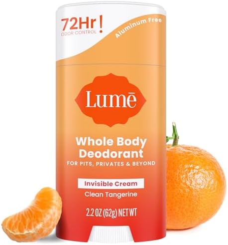 Lume Whole Body Deodorant - Invisible Cream Stick - 72 Hour Odor Control - Aluminum Free, Baking Soda Free, Skin Safe - 2.2 Ounce (Clean Tangerine)