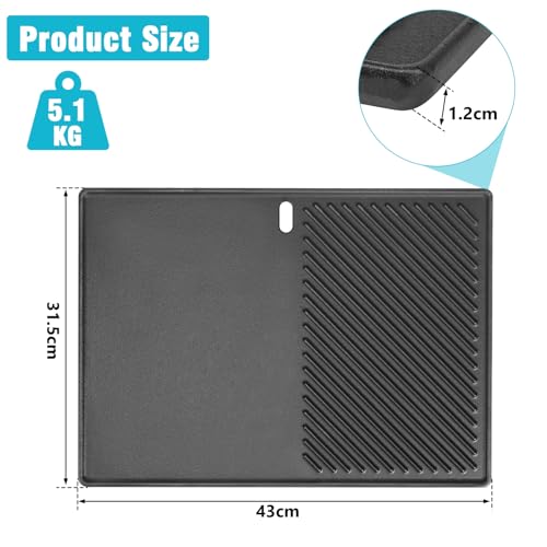 43 x 31,5CM Gusseisen Grillplatte für Landmann Triton 3 & 4 Brenner, Enders Monroe PRO 4, Enders Boston 4, Enders Boston 6, Broil King Baron, Crown, Gusseisen-Plancha, 1 Pack