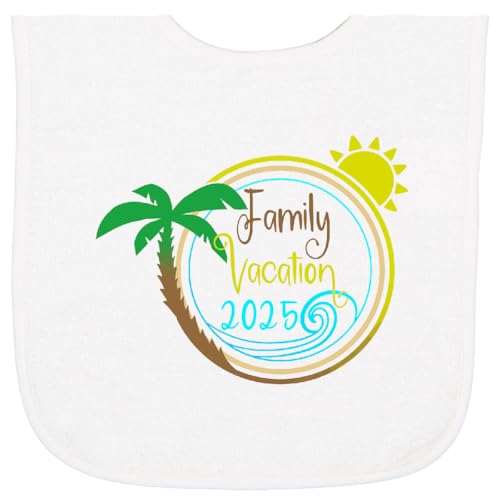 inktastic Family Vacation 2025 with Sun and Palm Tree Baby Terry Cloth Bib
