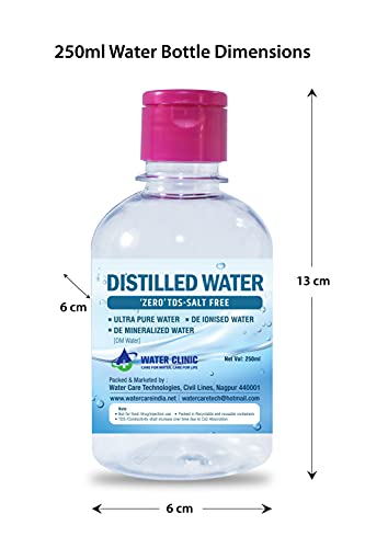 WATER CLINIC Di-ionized Ultra Pure Distilled Water for Battery/Inverter/Medical/Chemical Equipment and Cosmetic Formulations - with Flip Cap/250ml Bottle