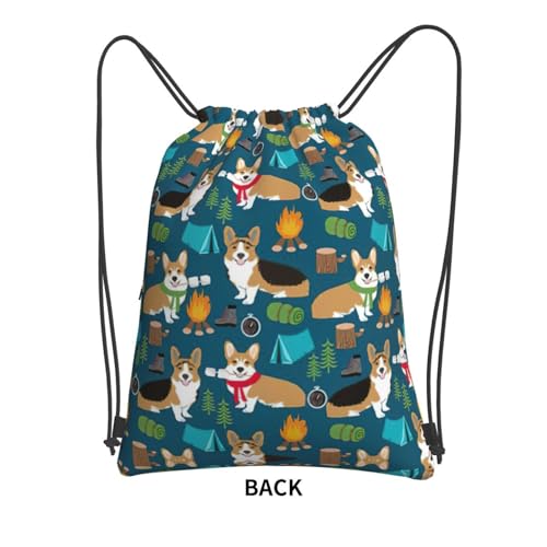 Corgi Print Drawstring Backpacks With Zipper Pockets Cinch Sack Pack Sports Travel Gym Bags3