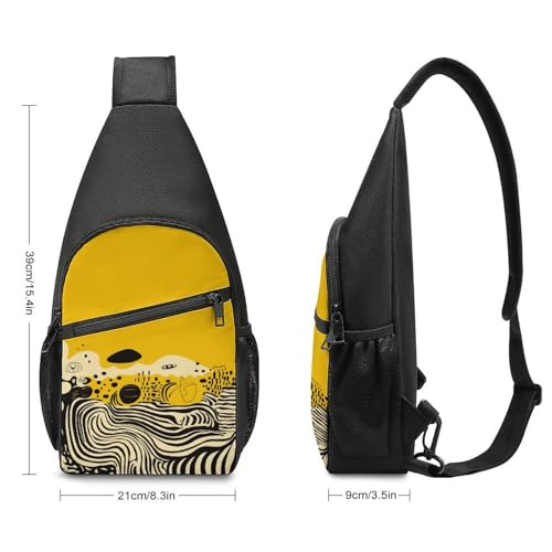 Bolso cruzado amarillo mostaza y negro para senderismo y viaje miniatura 2