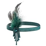 1 Pcs 1920s Flapper Headpiece Green Feather Headband Roaring 20s Gatsby Hair Accessories (Dark green)