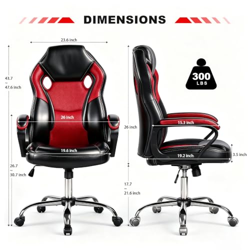 Image of Gaming Office Chair, PU & Mesh Design Computer Desk Chair Red