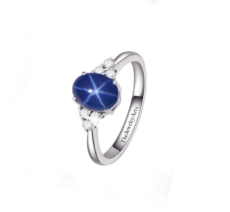 Star Sapphire Engagement Ring | 925 Sterling Silver Promise Ring | 6 Star Sapphires, Elegant Jewelry for Women