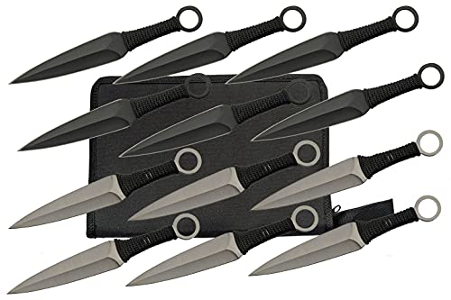SZCO Supplies 12-Piece Kunai Throwing Knife Set – 6-Inch Double-Edged Stainless Steel Throwing Knives with Nylon-Wrapped Handles
