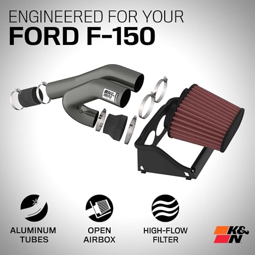 K&N Cold Air Intake System: High-Flow Air Filter, Increase Performance & Towing: Compatible with 2015-2025 FORD Expedition, F150, F150 Raptor, 77-2617KC