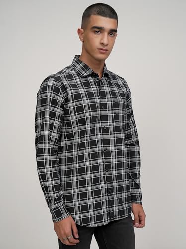Image of Highlander Men's Casual Shirt | Checked | Slim Fit | Button Closure | Timeless Pattern with A Contemporary Appeal Black /White