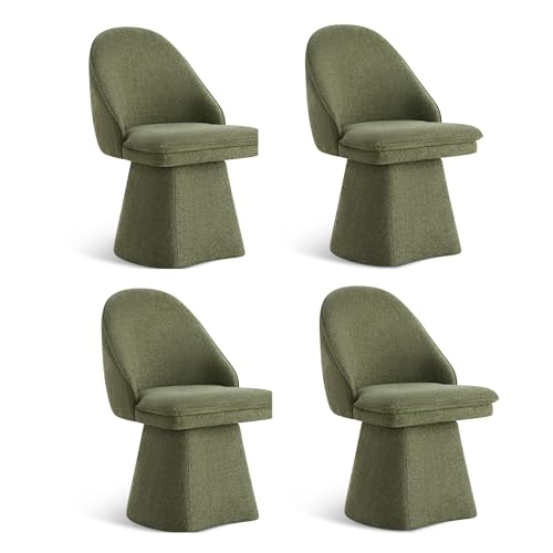 Image of KISLOT Swivel Dining Chairs Modern Desk Chair Upholstered Linen Fabric Side Chair for Kitchen Dining Room Bedroom,Moss Green,4 Box