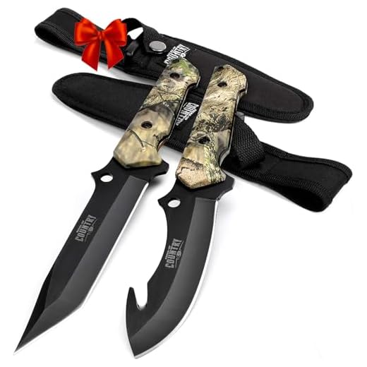 Mossy Oak Fixed Blade Hunting Knife Set - 2 Piece, Full Tang Handle Straight Edge and Gut Hook Blades Game Processing Knife, Sheath Included