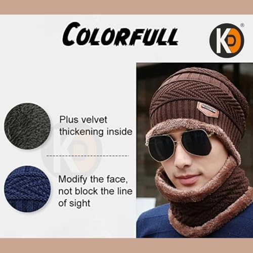 Image of K D Winter Wear 2-in-1 Woolen Beanie Cap & Muffler Set for Men & Women | Soft Thermal Wool | Fleece-Lined | Head & Neck Warmer | Unisex Winter Accessories | Coffee