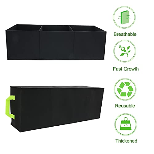 Auroal Plant Grow Bags, 2 Pack Fabric Raised Planting Bads, 3 Holes Rectangle Grow Bag, 15 Gallon Breathable Potato Tomato Planter Pots For Outdoor Vegetables Plant Flowers (Black) #TOP3