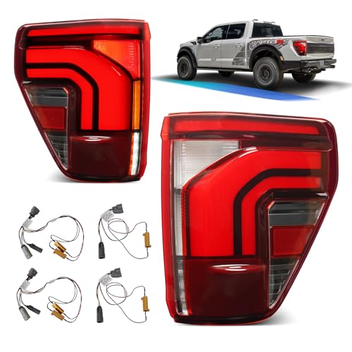 ZSBMP LED Tail Light and Upgrade Wiring Harness Compatible with 2021 2022 2023 2024 2025 Ford F150 Halogen Upgrade LED w/Blind Spot led Rear Light Taillight Rear Brake Lamp Signal Assembly Left+Right
