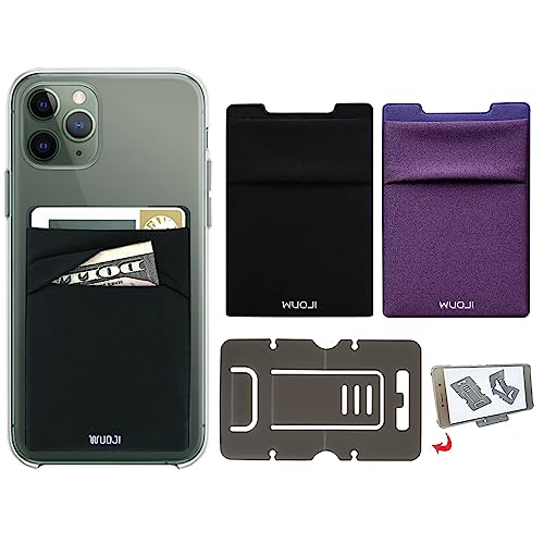 Image of RFID Blocking Phone Card Wallet - Double Secure Pocket - Ultra-Slim Self Adhesive Credit Card Holder Card Sleeves Phone Wallet Sticker All Smartphones (Black DarkPurple)-2PC