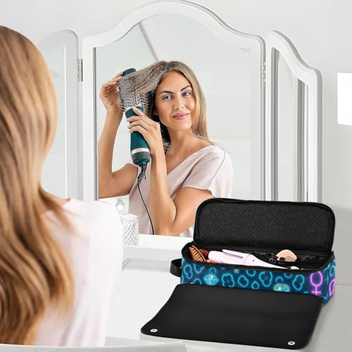 Estuche de viaje 2 en 1 para rizador con alfombrilla para plancha, organizador portátil para herramientas de peinado, bolsa de viaje estampado leopardo neón para planchas, rizadores y alisadores miniatura 6