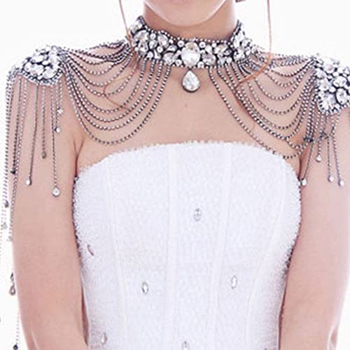 Koleso Rhinestone Shoulder Necklace Bride Body Chain Wedding Accessories For Women Crystal Shoulder Chain Jewelry - Gold Silver #TOP5