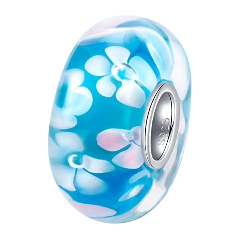 Andante-Stones &apos 925 Sterling Silver Murano Glass Bead Spring Azure - Element Ball For European Beads Wrist Band/Bracelet Includes Organza Pouch Cover
