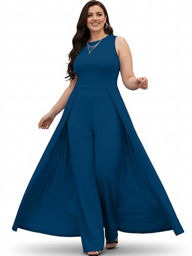 Image of KOH KOH Womens Sleeveless Flattering Dressy Long Pant Cape Elegant Jumpsuit
