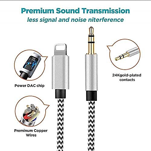 Aux Cord for iPhone, Apple MFi Certified 2Pack Lightning to 3.5mm Aux Cable for Car Compatible with iPhone 14 13 12 11 XS XR X 8 7 6 iPad iPod for Car Home Stereo Headphone Speaker, 3.3FT Silver