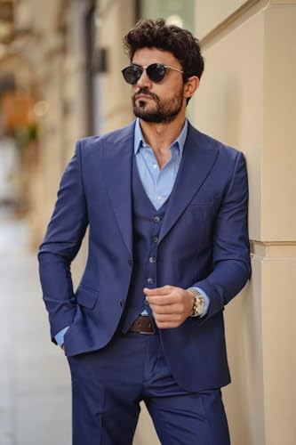 Suits for Men 3 Piece Mens Suit Slim Fit Peak Lapel Two Button Blazer for Wedding Party Jacket Vest Pants Sets2
