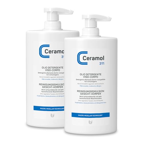 Ceramol Olio detergente viso-corpo per pelle sensibile e intollerante, 2x 400ml