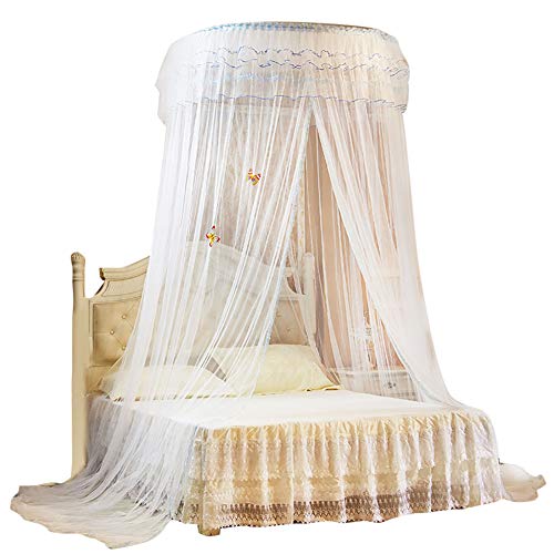Wifehelper Breathable Round Canopy Lace Princess Style Mosquito Net Bed Curtain Netting Home Bedroom Decor(White)