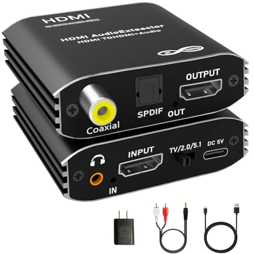 4K HDMI Audio Extractor, Convert HDMI to Optical S/PDIF Coaxial and 3.5 Aux RCA, for TV Fire Stick, Speakers, PS5, Blu-ray Player, Amplifier, Headphones [Supports Dolby Atmos Digital Plus, DTS],
